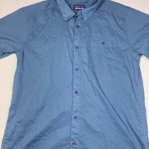Patagonia Men's 100% Cotton SSBD Short Sleeve Blue Collar Shirt XL Sustainable
